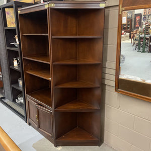 Dark Maple Wood Corner Cabinet w Brass Accents