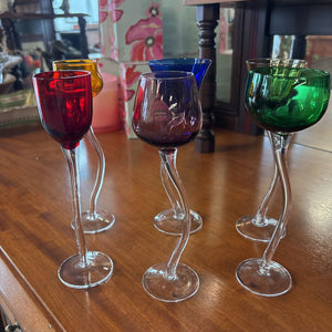 Set of 6 Duka Coloured Cordial Glasses w Swirl Stem
