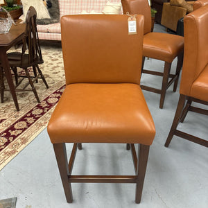 Faux Leather Burnt Orange Wood Counter Stools