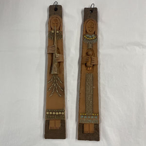 PAIR of Ceramic Folk Art Wall Hangings