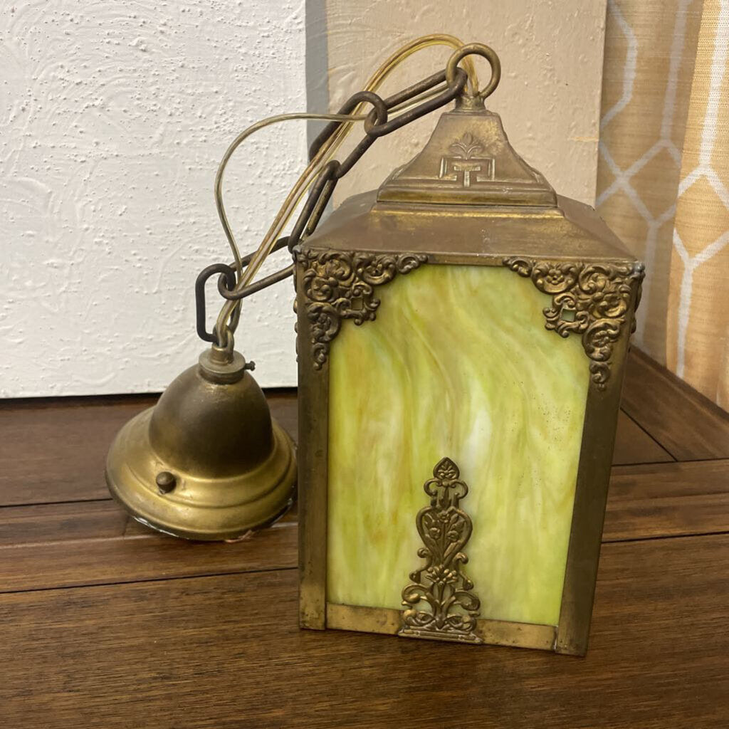 Antique Slag Lantern Green Glass Light Fixture
