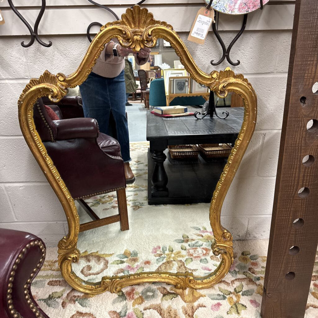 Antique Gilded Framed Mirror w Scalloped Frame