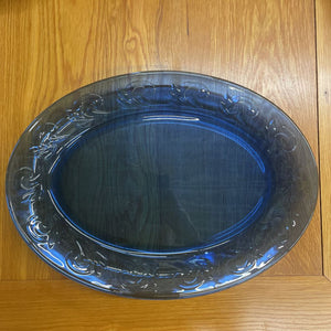 Blue Clear Glass Oval Platter