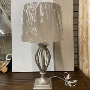 Brushed Nickel Open Cage Table Lamp w Shade