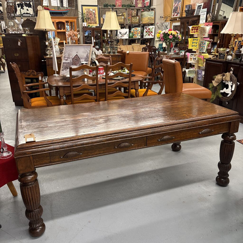 Antique Oak Desk w 2 Drawers