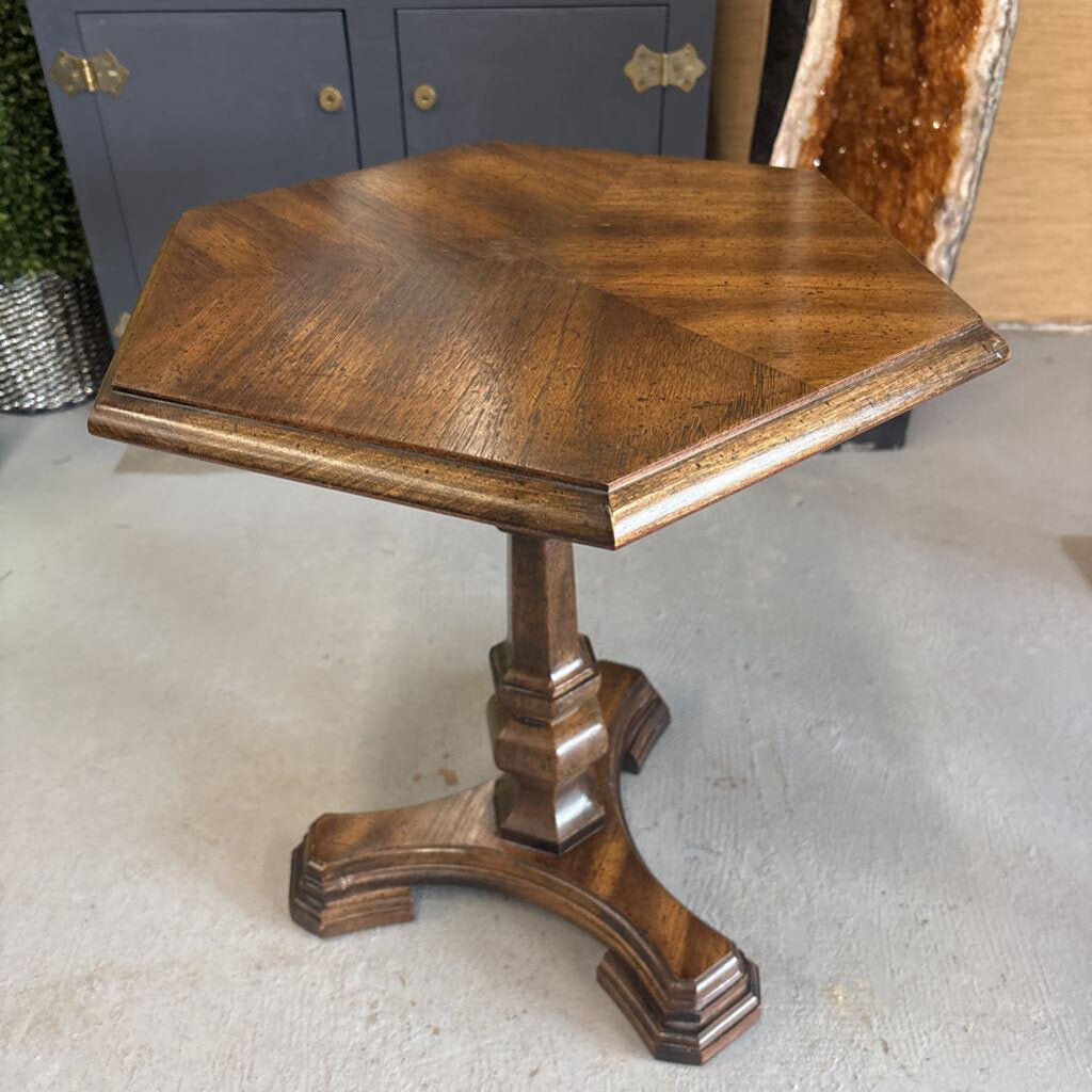 Hexagon Mahogany Pedestal Side Table