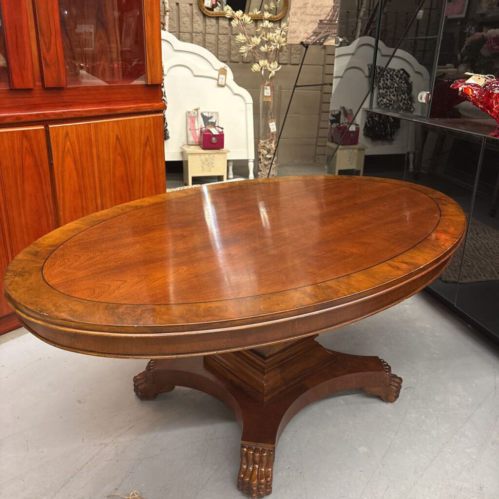 Oval Inlaid Mahogany Coffee Table w Pedestal
