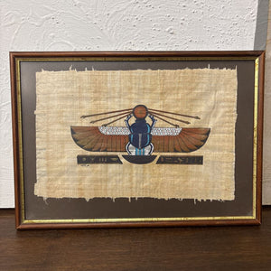Framed Ink on Papyrus Winged Scarab