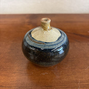 Tiny Earthenware Black & Beige Ceramic Vase