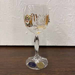 SET of 6 Bohemian Liqueur Crystal Glassware w gold & Enamel Detail