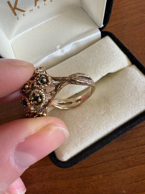 Vintage 10k Gold Emerald Cluster Cocktail Ring
