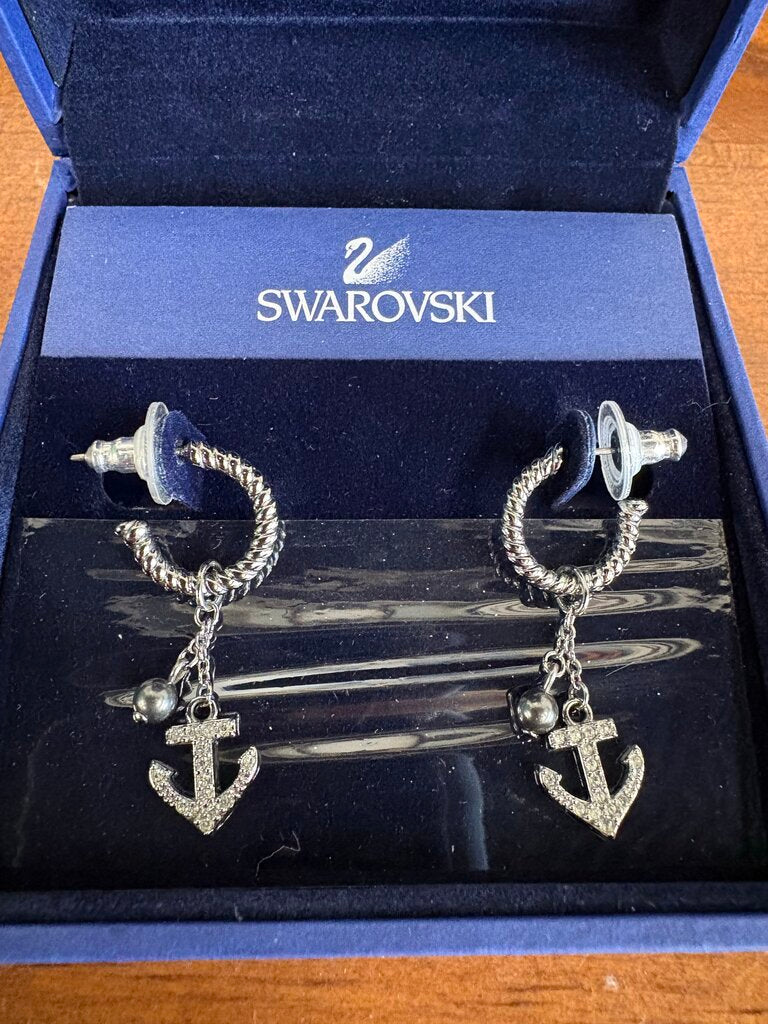 Swarovski Crystal Anchor Earrings w Pearls