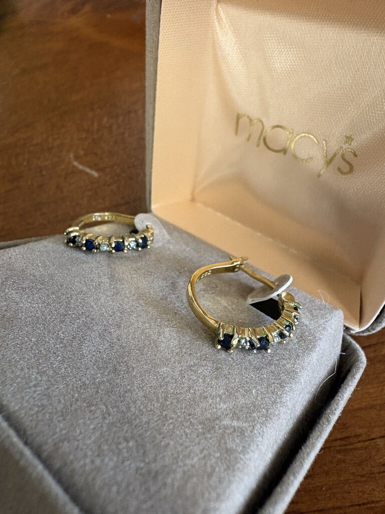 Gold Plated 3/4 ct. Sapphire & Diamond Hoop Earrings