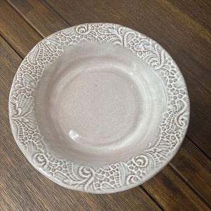 Pottery Grey Low Bowl w Floral Etched Rim - PEI