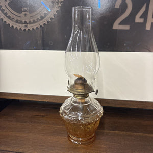 L.E. SMITH Vintage Moon & Stars (Maple Leaf) Amber Hurricane Oil Lamp 1900's
