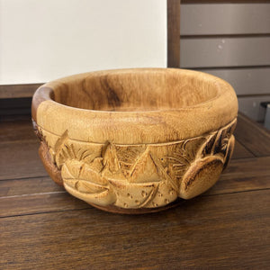 Wood Carved Bowl w Burn Accents
