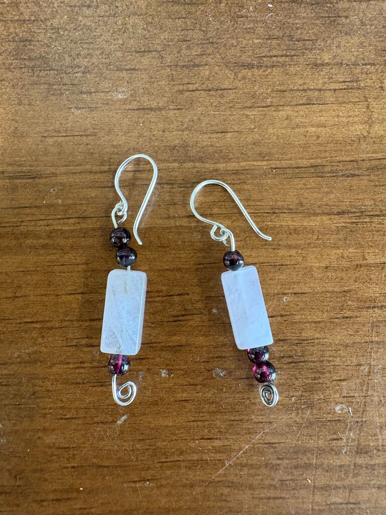 Hand-made Rose Quartz Earrings w Garnet Beads