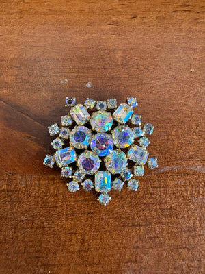 Vinatge Aurora Borealis Cluster Rhinestone Brooch