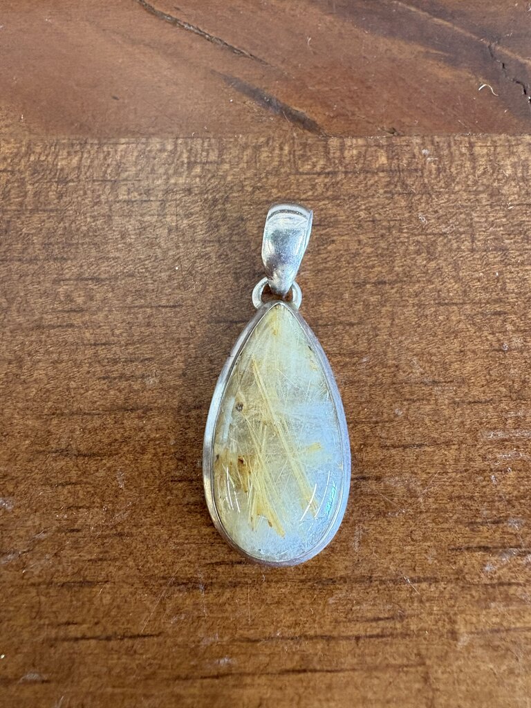 Gold Rutilated Quartz Teardrop Pendant