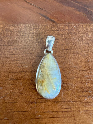 Gold Rutilated Quartz Teardrop Pendant