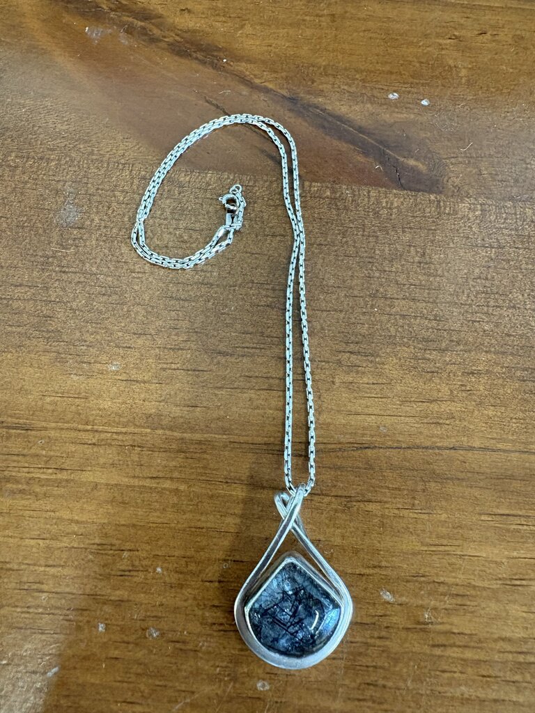 Rutilated Quartz w Black Tourmaline - Silver Necklace