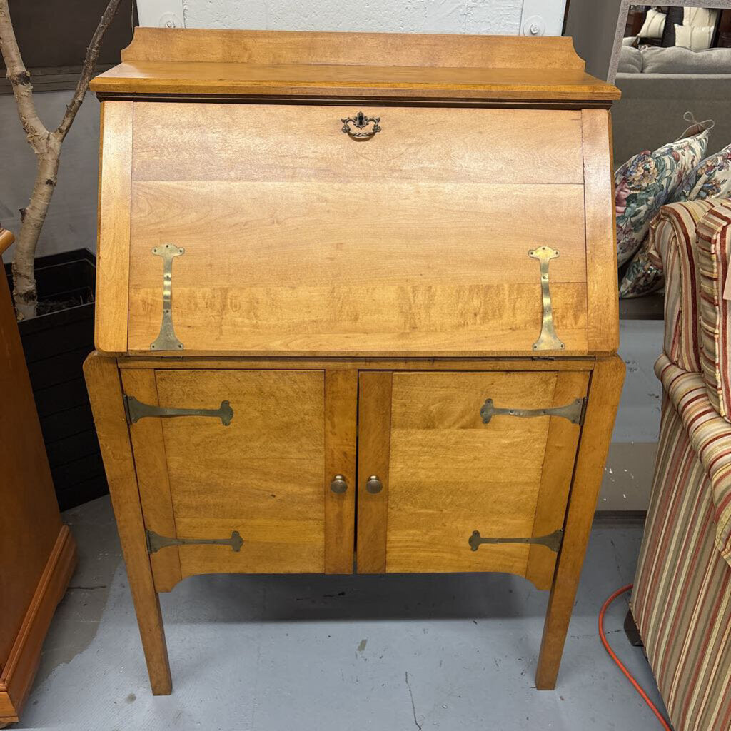 Antique Secretary Desk w Metal Accents