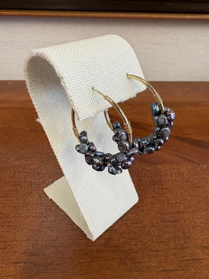 Black Fresh Water Pearl Hoop Earrings