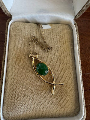 Mappins 12K Yellow Gold & Jade Fish Pendant Necklace