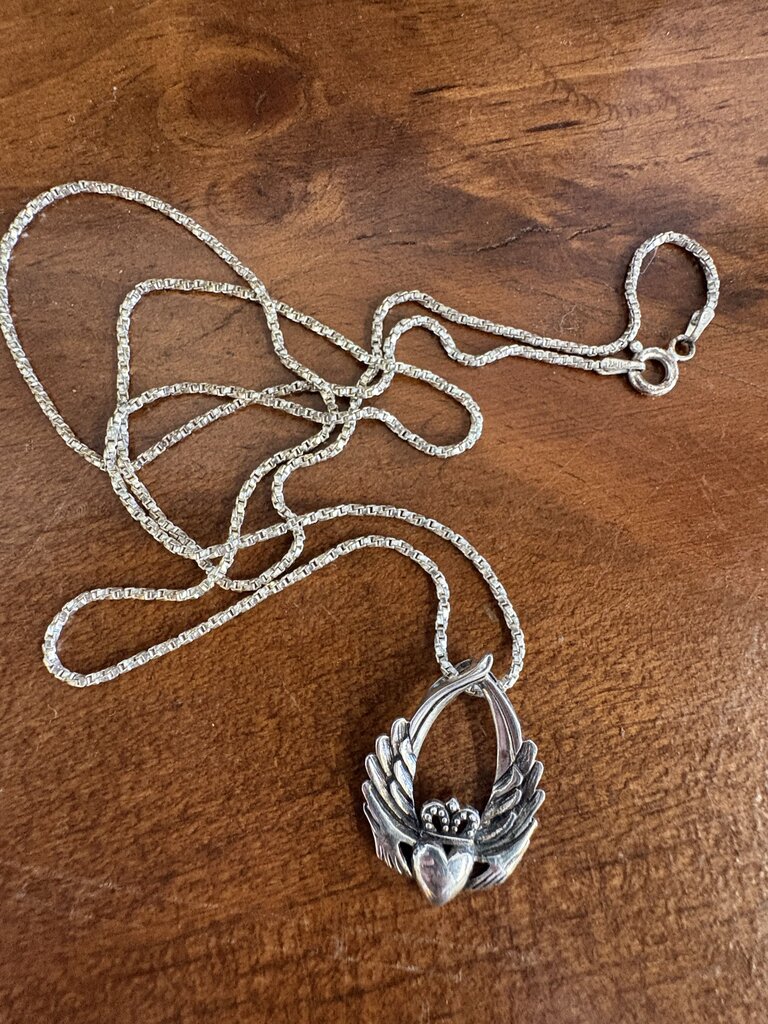 Sterling Silver Claddaugh Wing Pendant Necklace