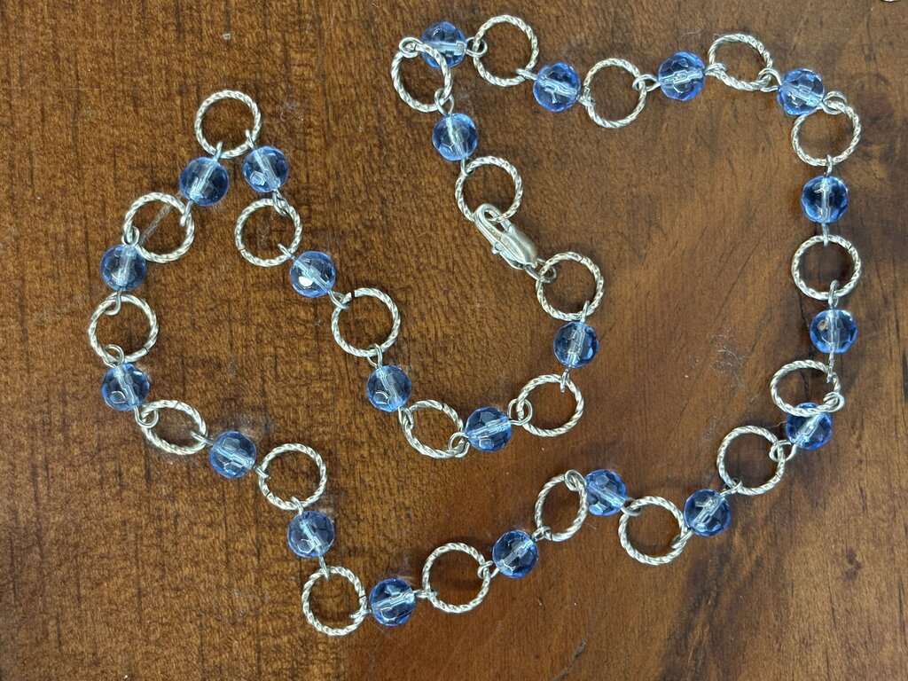 Pale Blue & Silver Beaded Necklace