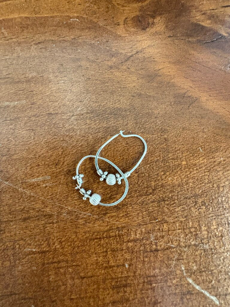 Sterling Silver Oval Hoop Beaded Earrings
