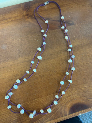 Fresh Water Pearls "Whitney" Necklace -Double Stranded on Leather