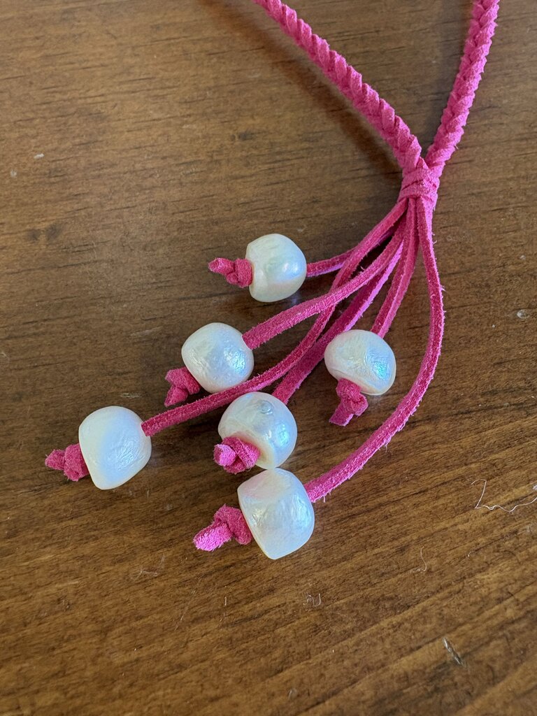 Fresh Water Pearls " Briana" Necklace on Pink Braided Leather