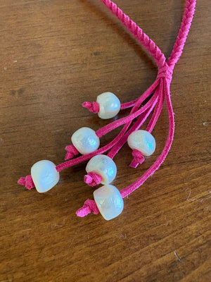 Fresh Water Pearls " Briana" Necklace on Pink Braided Leather
