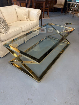 GOTHAM Modern Glass Coffee Table w Gold Base