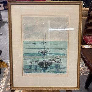 Lithograph Signed Print IVAN MOSCA Sailboats Gold Frame