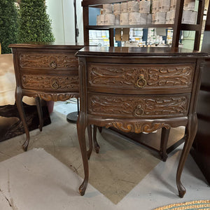 Antique Side Table w Carved Front, 2 Drawers