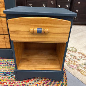 Pine Bedside Table (Chestler Fusion Mineral Paint) w Denim Pulls