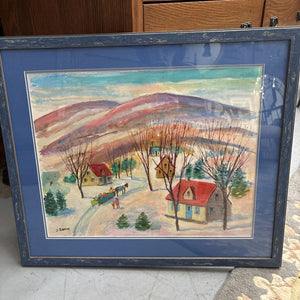ORIGINAL Quebec Winter Folk Art Sydney BERNE Blue Frame