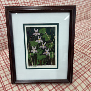 Batik - Purple Flowers on Silk, Wood Frame by Sarah HALE