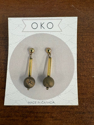 OKO Designs - Dangling Brown Geode Pierced Earrings