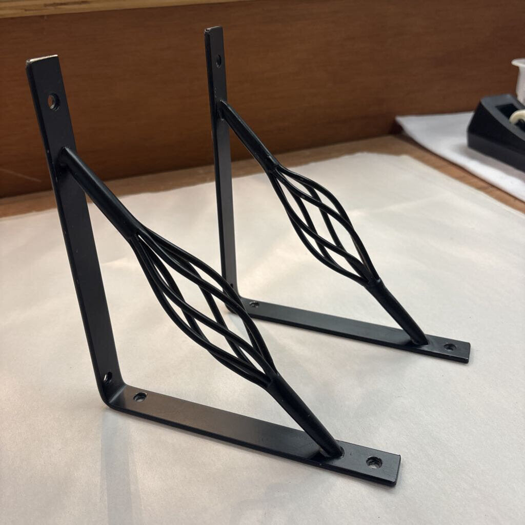 SET of 2 Black Metal Shelf Brackets