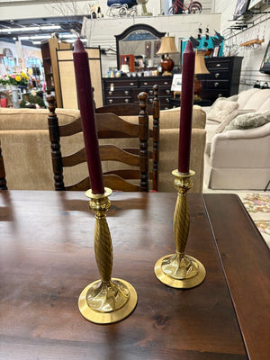 PAIR Brass Candle Stick Holders w Spiral Accent