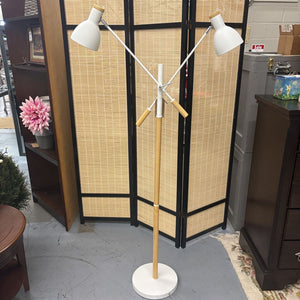 Matte White & Wood Accent Two-Light Adjustable Floor Lamp