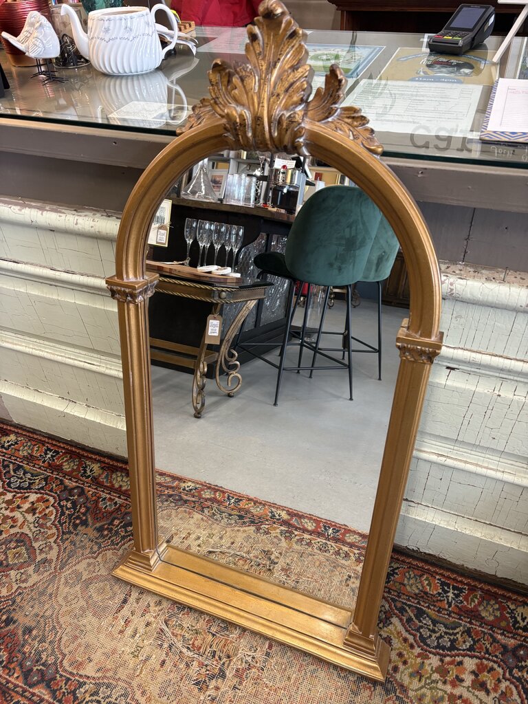 Hollywood Regency Gold Arched Acanthus Leaf Vanity Mirror
