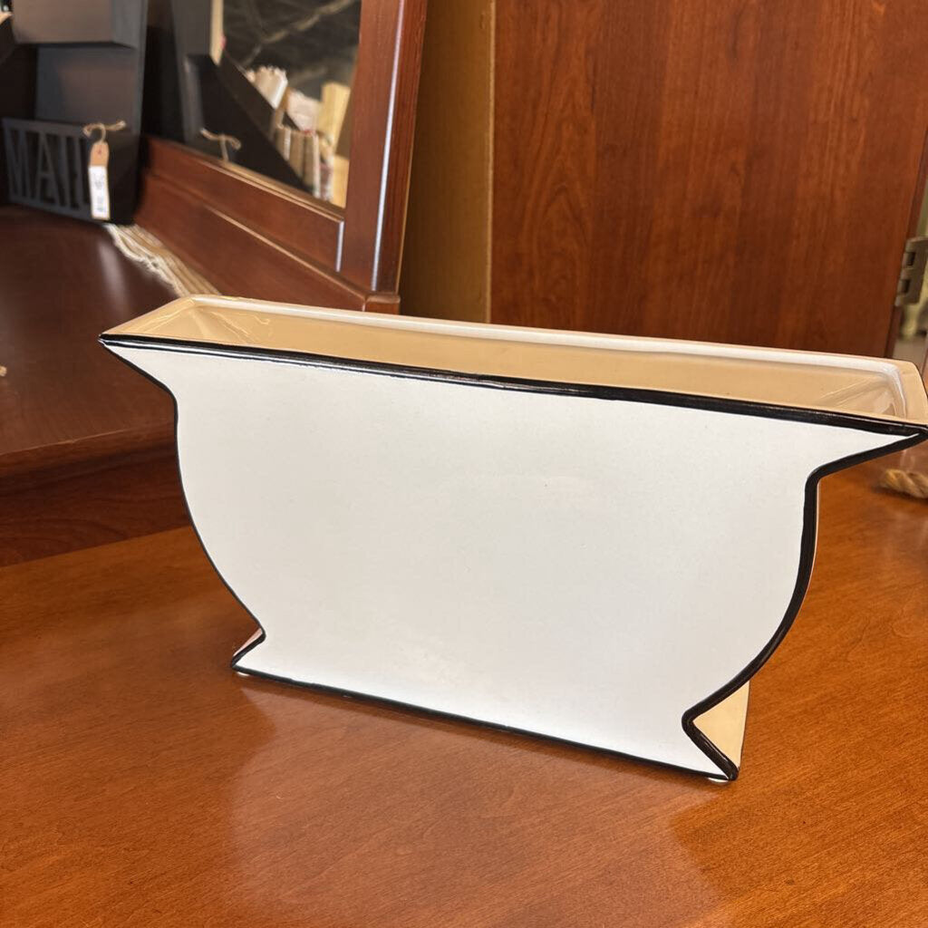 White & Black Detailed Oblong Vase