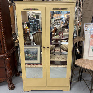 Vintage Yellow Armoire w Mirror Front
