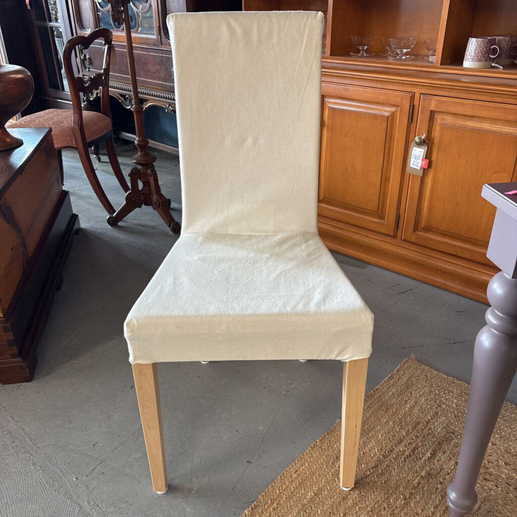 Cream Fabric Parson Chair w Light Wood Legs