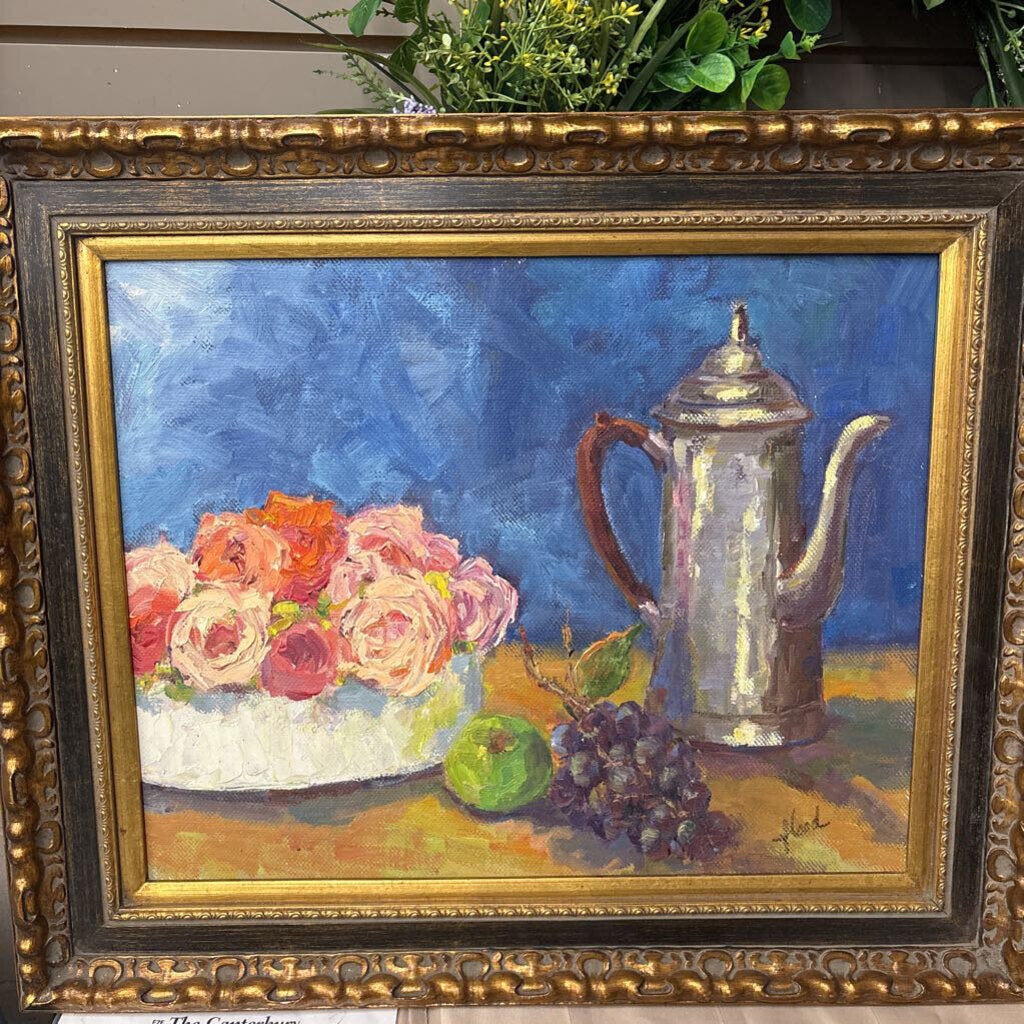 Hand Painted Oil Painting "Still Life" in Gold Frame - by Bonnie Flood