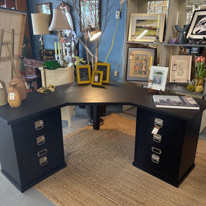 Pottery Barn Black Corner Desk w 2 - 3 Drawer Cabinets
